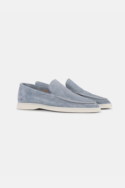 Low suede loafers sky blue