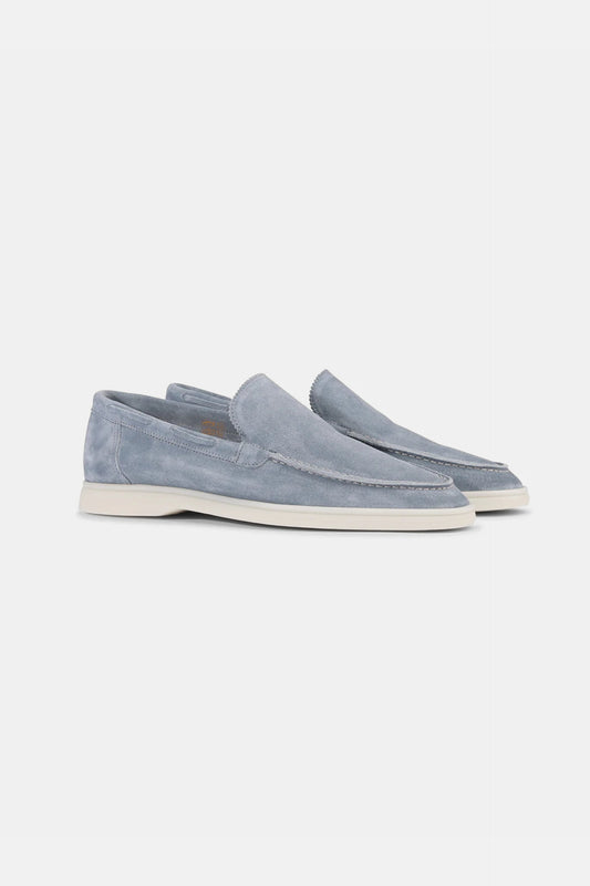 Low suede loafers sky blue