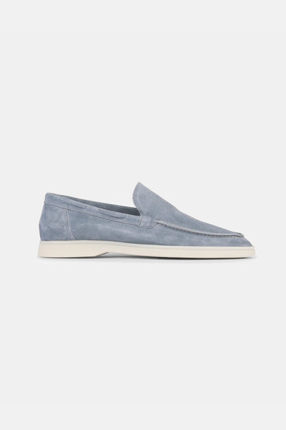 Low suede loafers sky blue
