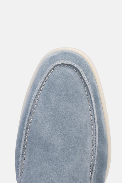 Low suede loafers sky blue
