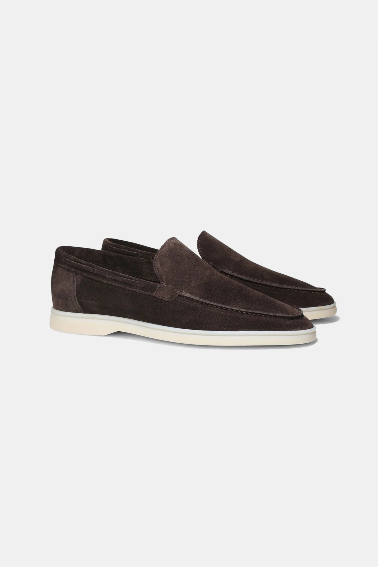 Low suede loafers dark brown