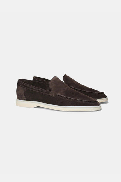 Low suede loafers dark brown